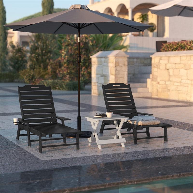 Afuera Living Adjustable Adirondack Lounge Chair with Cupholder in Black