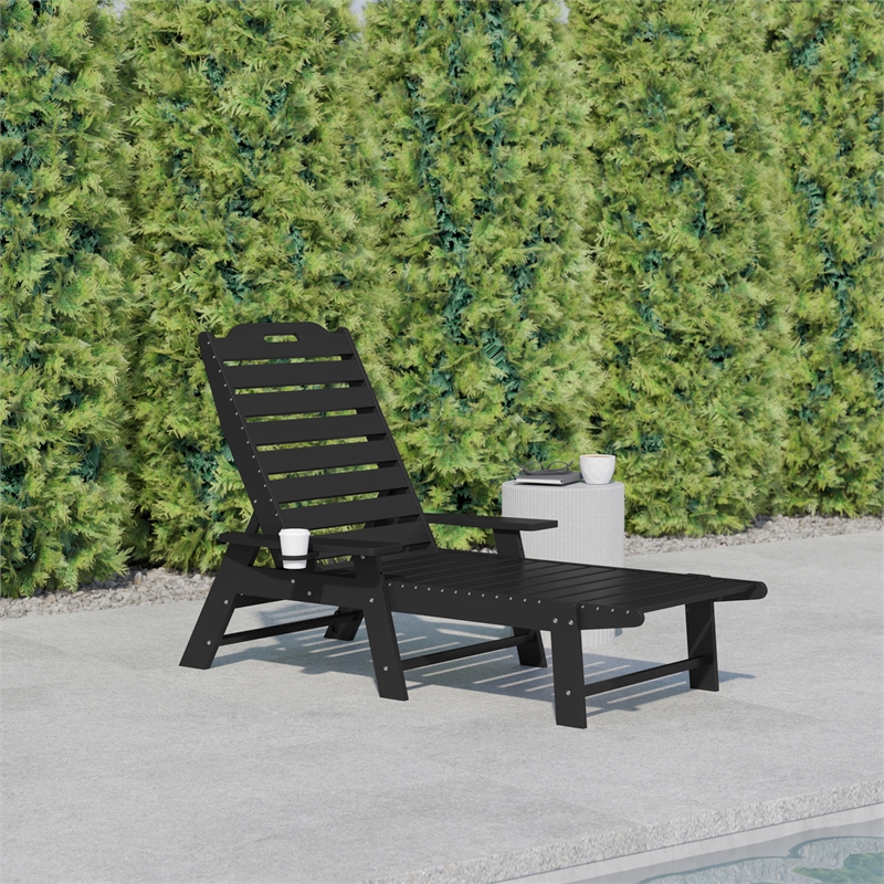 Afuera Living Adjustable Adirondack Lounge Chair with Cupholder in Black