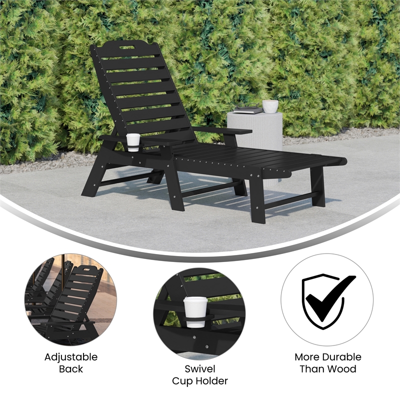 Afuera Living Adjustable Adirondack Lounge Chair with Cupholder in Black