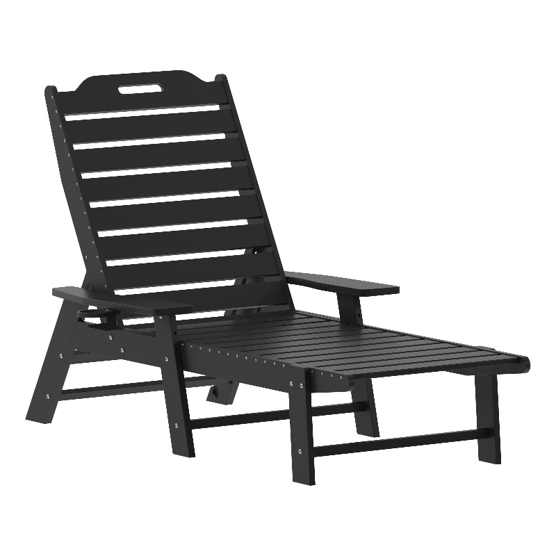 Afuera Living Adjustable Adirondack Lounge Chair with Cupholder in Black