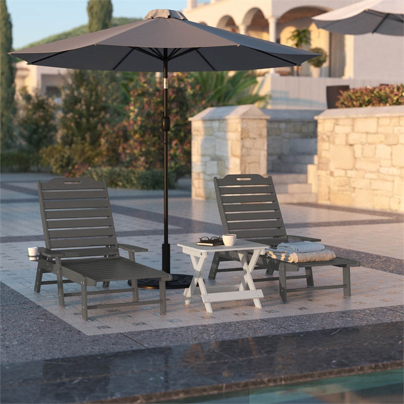 Afuera Living Adjustable Adirondack Lounge Chair with Cupholder in Gray
