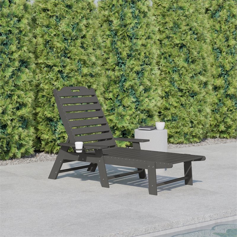 Afuera Living Adjustable Adirondack Lounge Chair with Cupholder in Gray