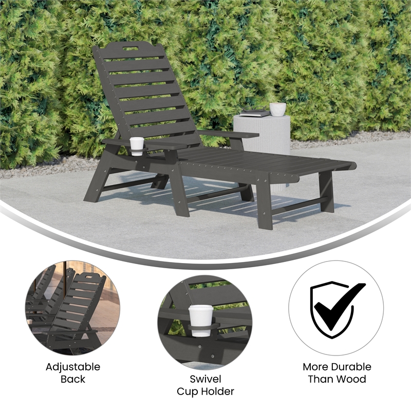 Afuera Living Adjustable Adirondack Lounge Chair with Cupholder in Gray