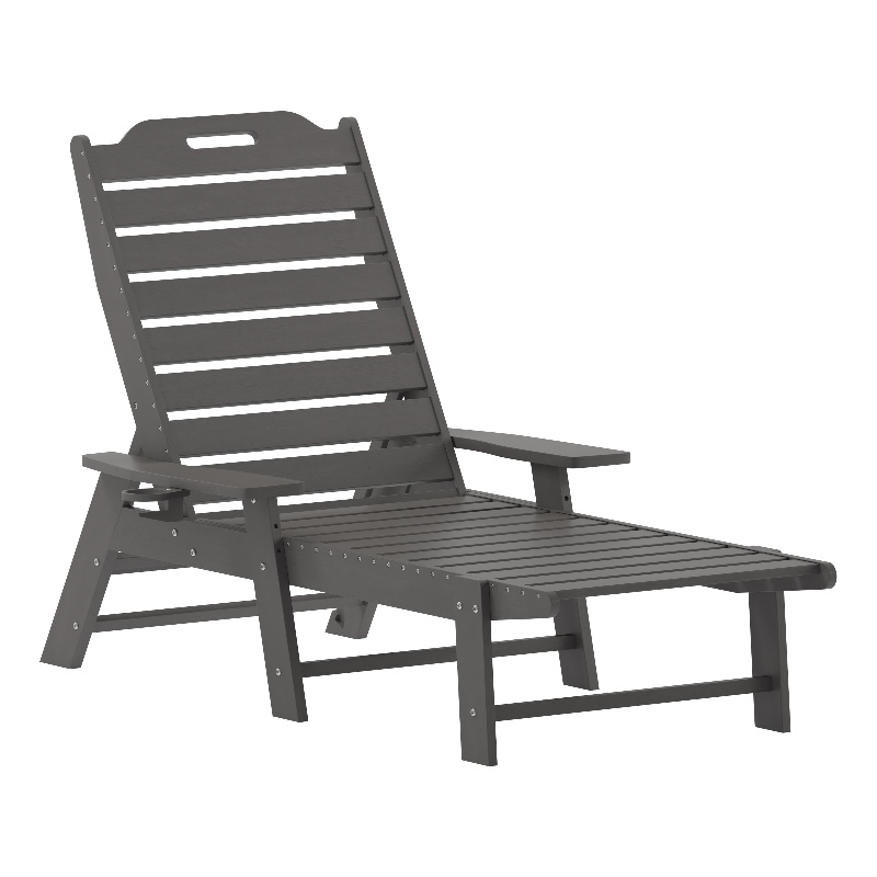 Afuera Living Adjustable Adirondack Lounge Chair with Cupholder in Gray