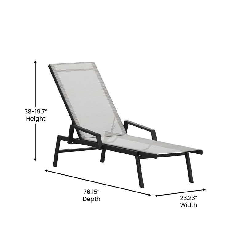 Afuera Living 5-Position Metal Chaise Lounge Chair with Arms in Gray and Black