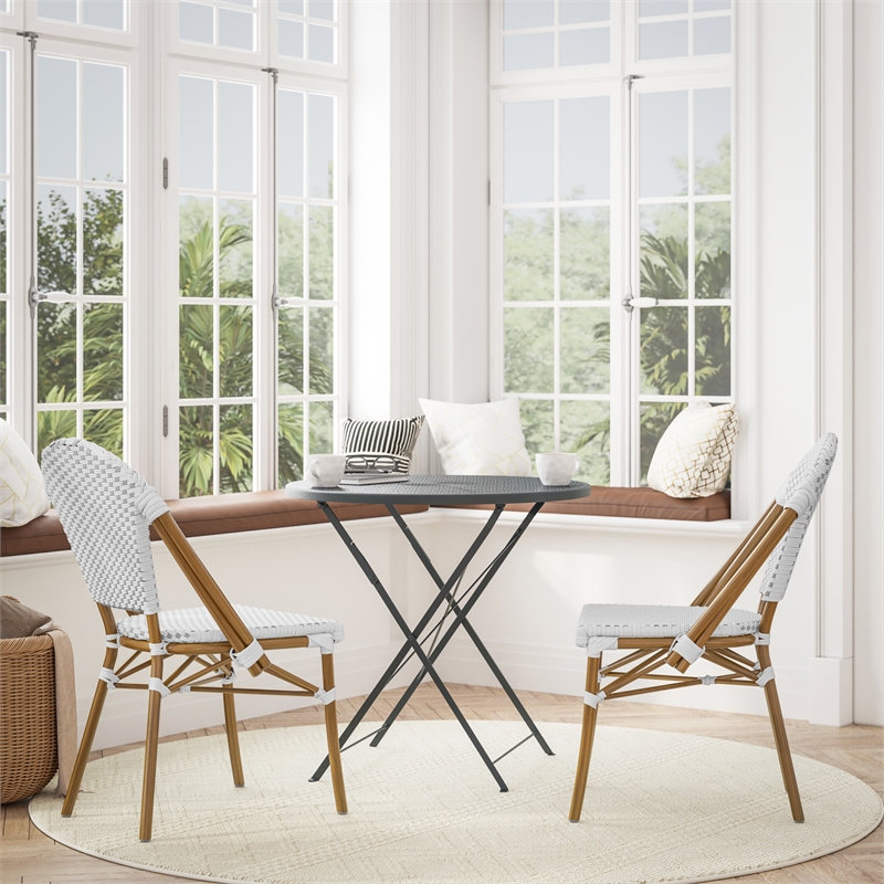 Afuera Living Paris Bistro Chair Bamboo Look Aluminum Frame White/Gray