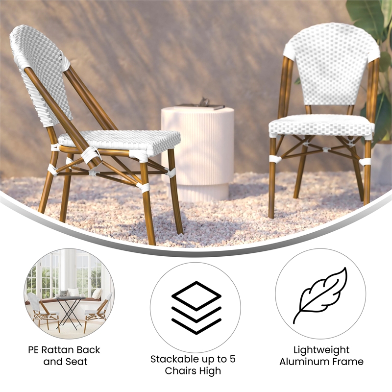 Afuera Living Paris Bistro Chair Bamboo Look Aluminum Frame White/Gray