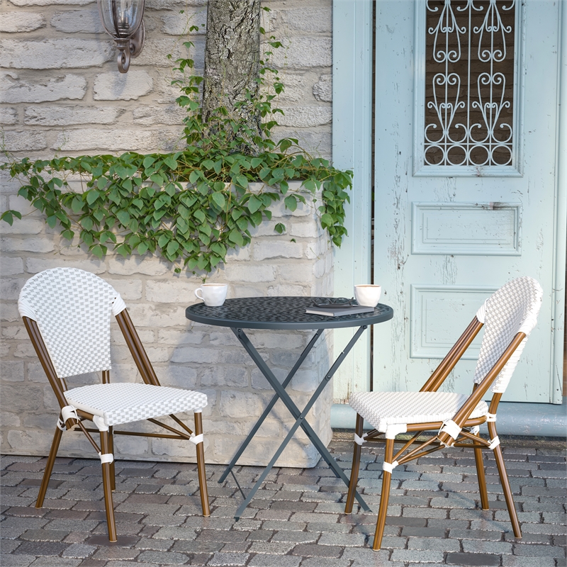 Afuera Living Paris Bistro Chair Bamboo Look Aluminum Frame White/Gray