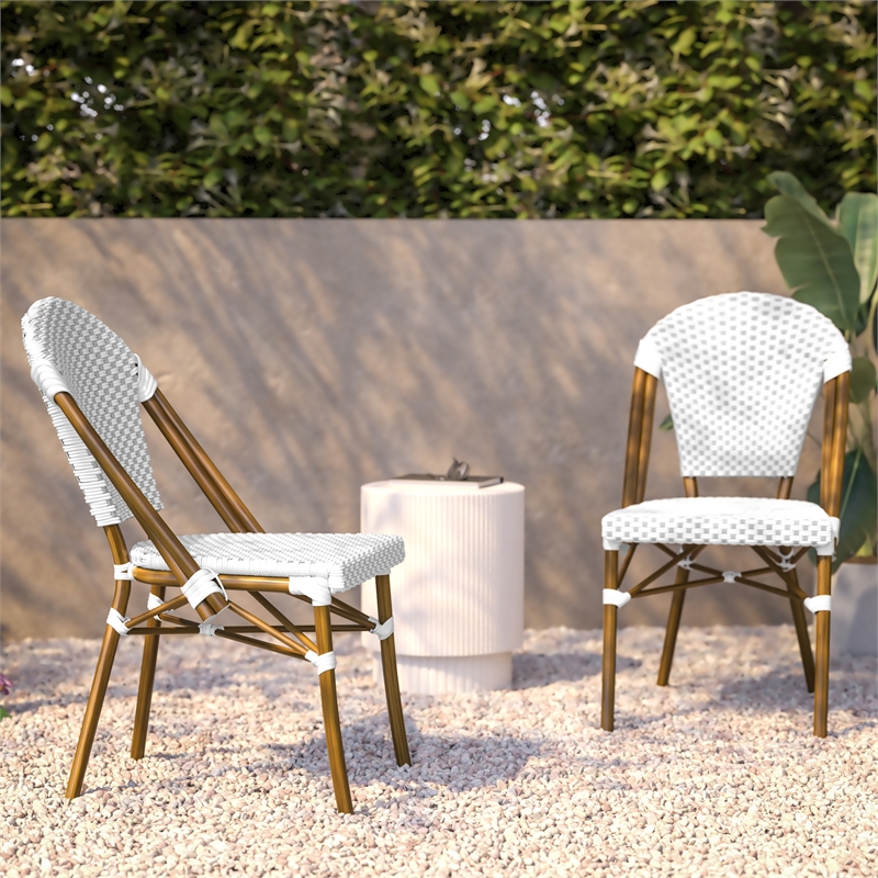 Afuera Living Paris Bistro Chair Bamboo Look Aluminum Frame White/Gray
