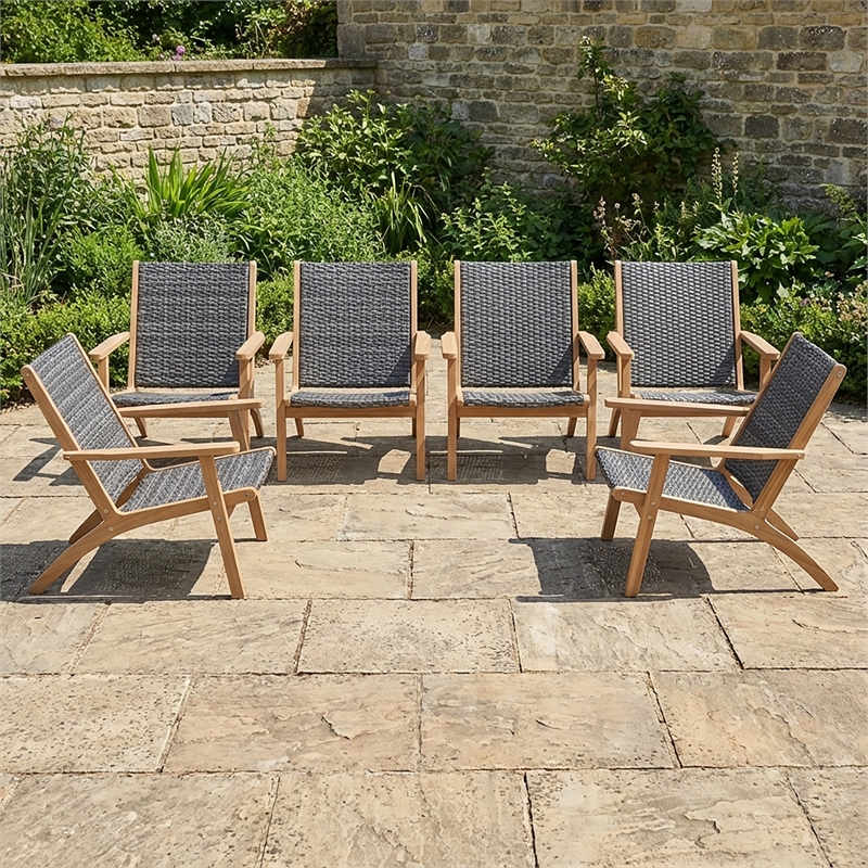 Afuera Living Patio Side Chair Set of 6 in Acacia Gray Wicker