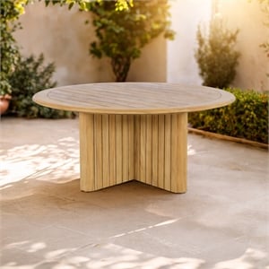 Afuera Living Wood Round Patio Dining Table in Natural Brown