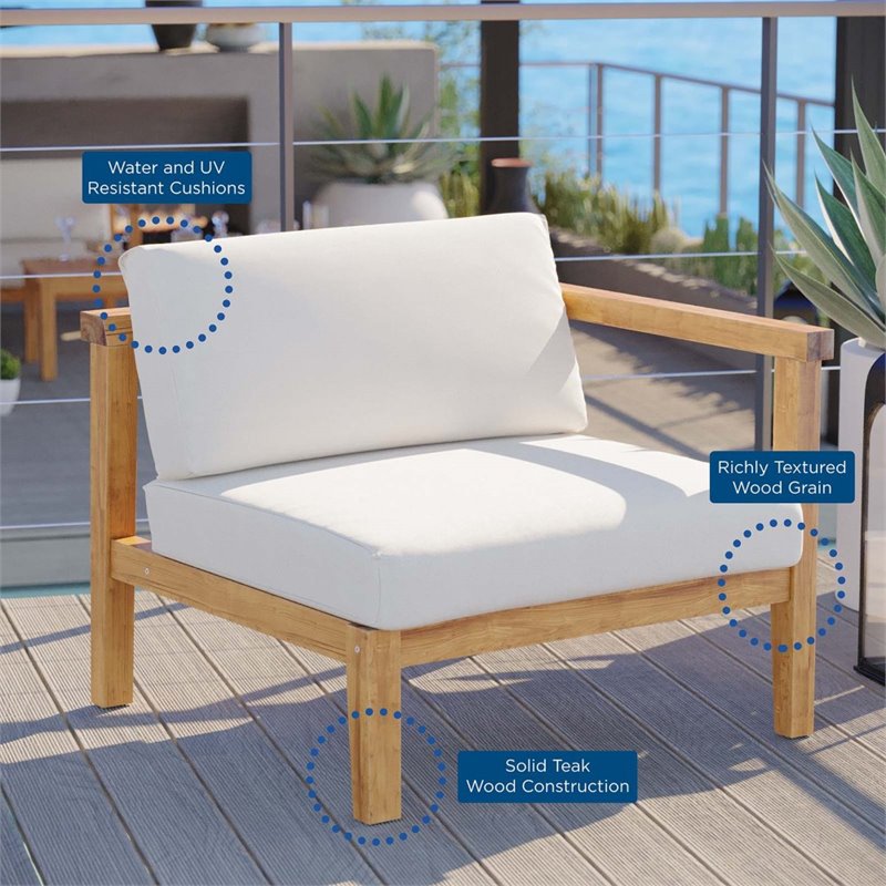 Afuera Living Solid Teak Outdoor Right-Arm Chair in Natural White