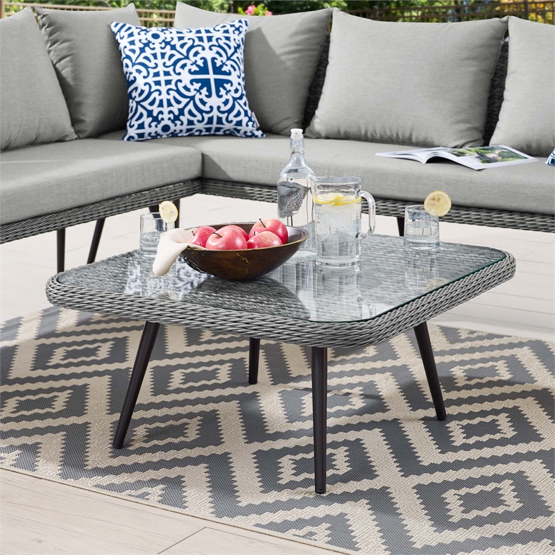 Afuera Living Square Rattan Outdoor Patio Coffee Table in Gray