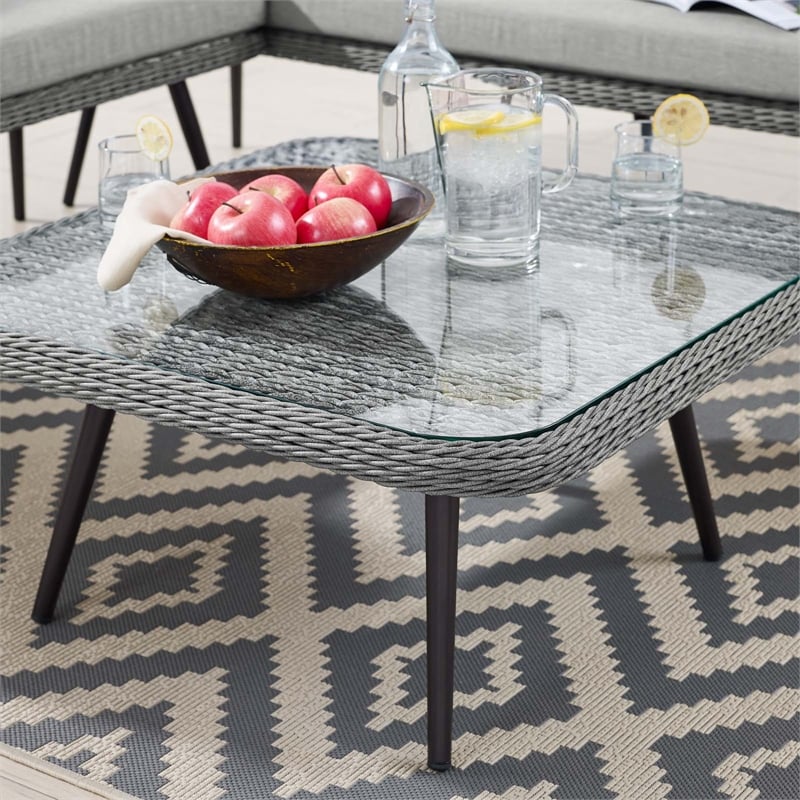 Afuera Living Square Rattan Outdoor Patio Coffee Table in Gray