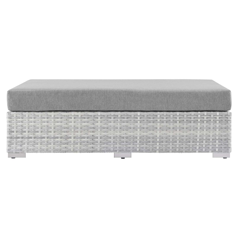 Afuera Living Rectangular Fabric Patio Ottoman in Light Gray Finish