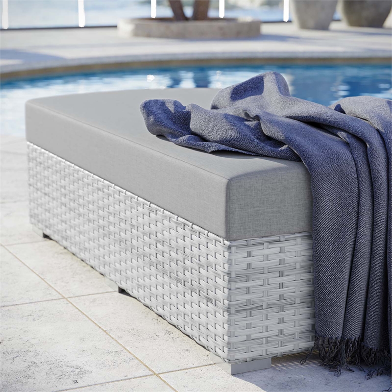 Afuera Living Rectangular Fabric Patio Ottoman in Light Gray Finish