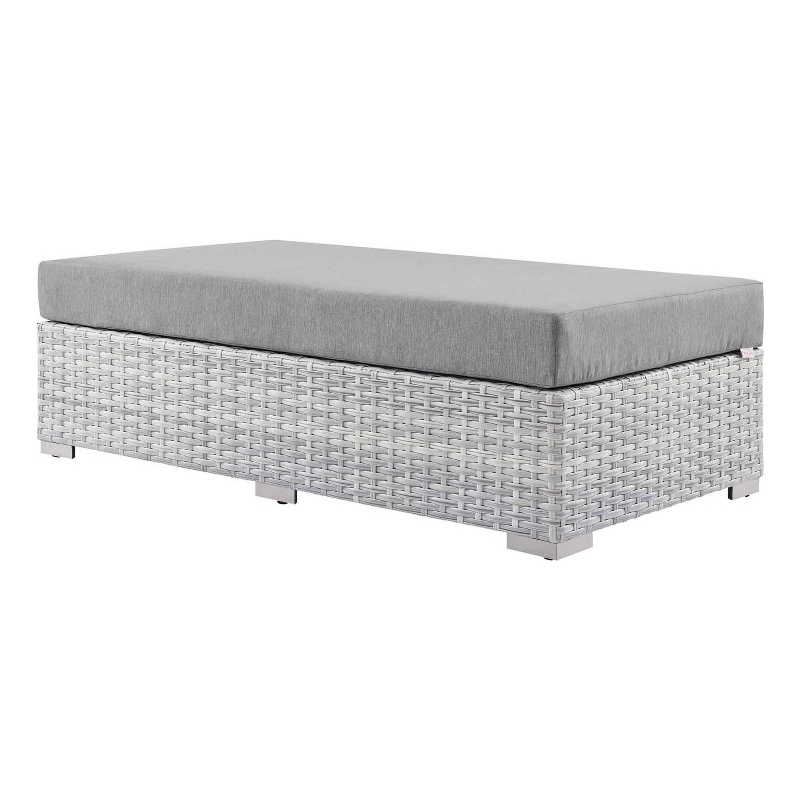 Afuera Living Rectangular Fabric Patio Ottoman in Light Gray Finish