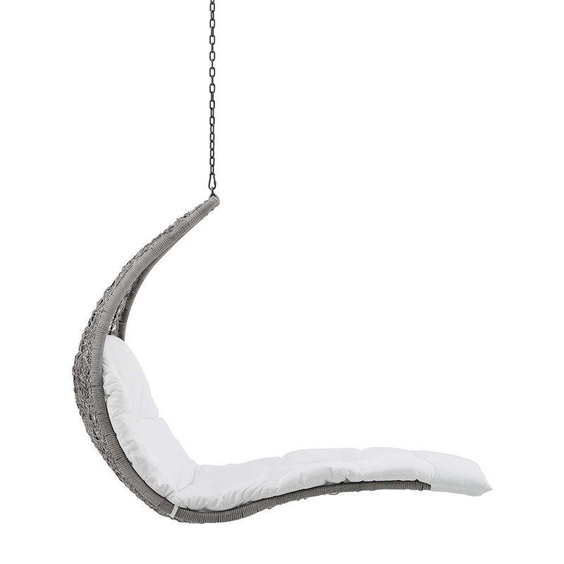 Afuera Living Rattan Patio Hanging Chaise Lounge Swing Chair in Light Gray White