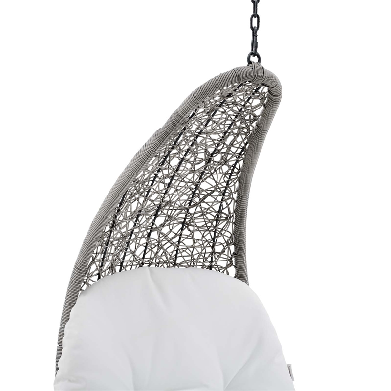 Afuera Living Rattan Patio Hanging Chaise Lounge Swing Chair in Light Gray White