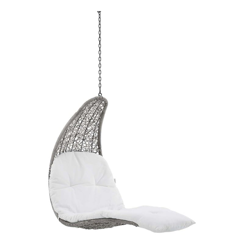 Afuera Living Rattan Patio Hanging Chaise Lounge Swing Chair in Light Gray White