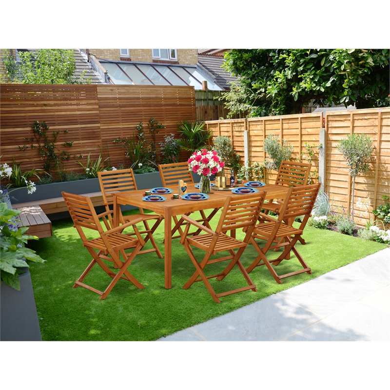 Afuera Living 7-Piece Acacia Wood Courtyard Dining Set in Natural Oil