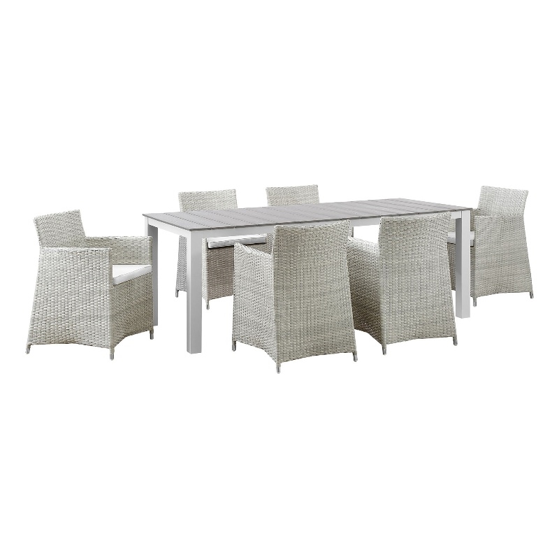 Afuera Living 7-Piece Rattan Patio Dining Set in Gray and White