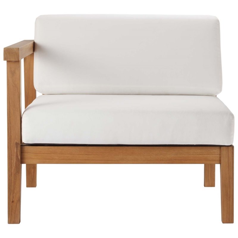 Afuera Living Teak Wood Outdoor Left-Arm Chair with White Cushions