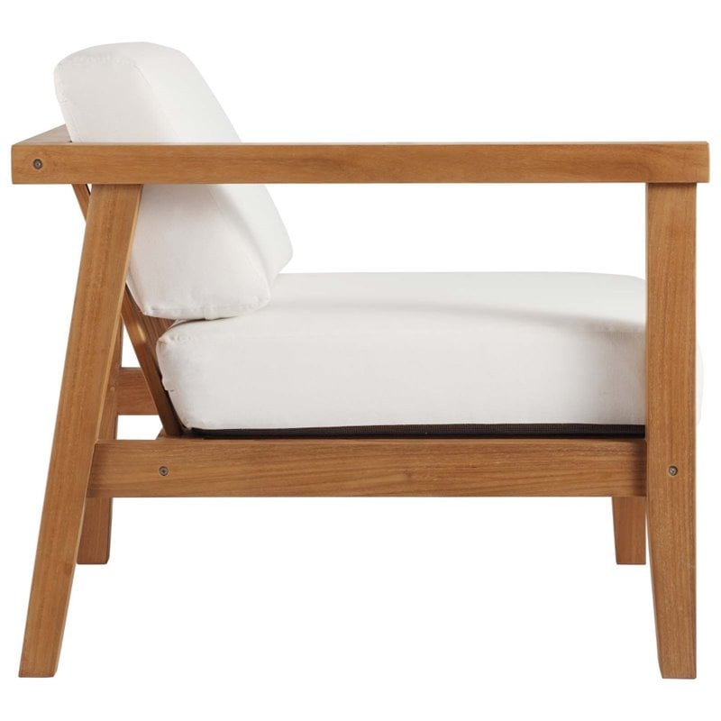 Afuera Living Teak Wood Outdoor Left-Arm Chair with White Cushions