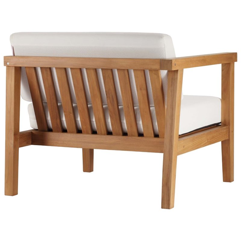Afuera Living Teak Wood Outdoor Left-Arm Chair with White Cushions