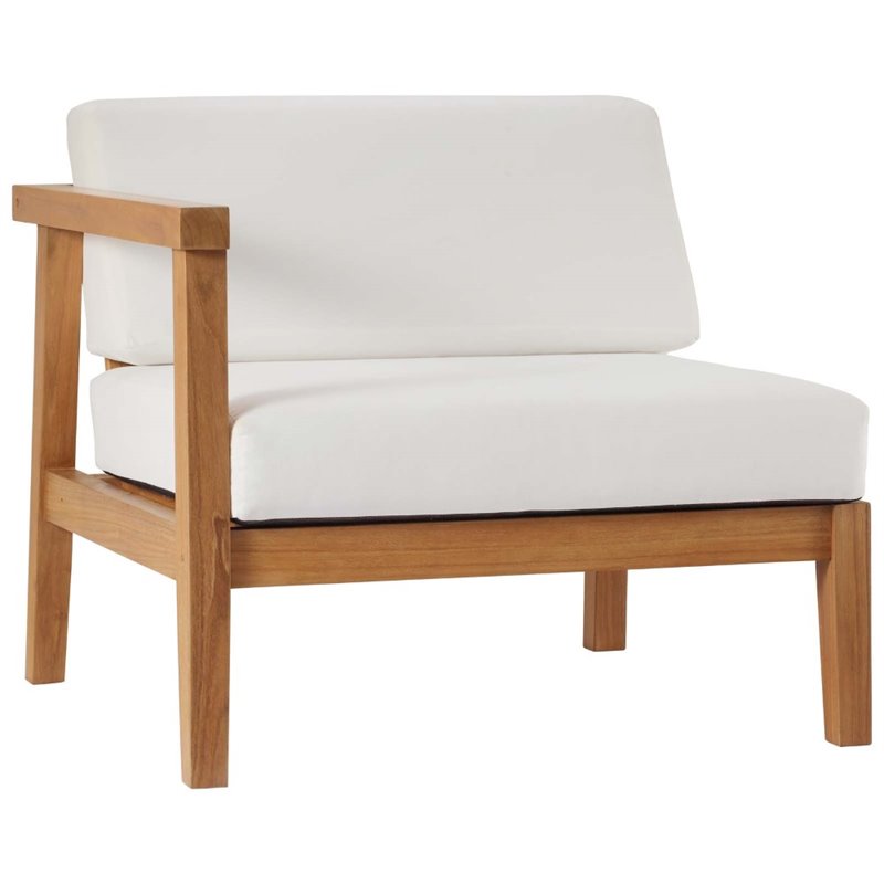 Afuera Living Teak Wood Outdoor Left-Arm Chair with White Cushions