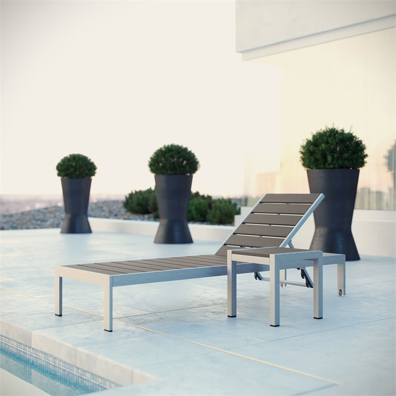 Afuera Living 2-Piece Aluminum and Wood Outdoor Patio Set in Grey