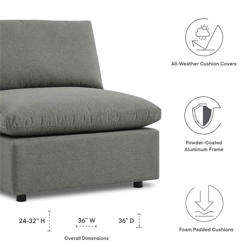 Afuera Living Modern Fabric Overstuffed Outdoor Patio Armless Chair in Charcoal