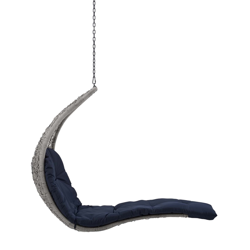 Afuera Living Rattan Hanging Chaise Lounge Swing Chair in Gray/Navy