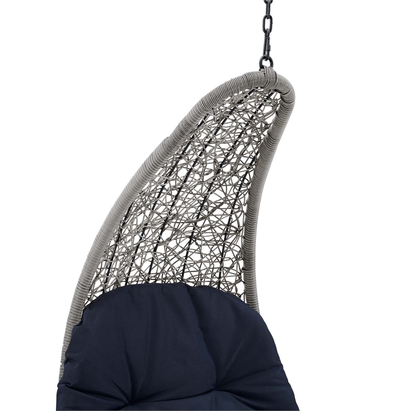 Afuera Living Rattan Hanging Chaise Lounge Swing Chair in Gray/Navy