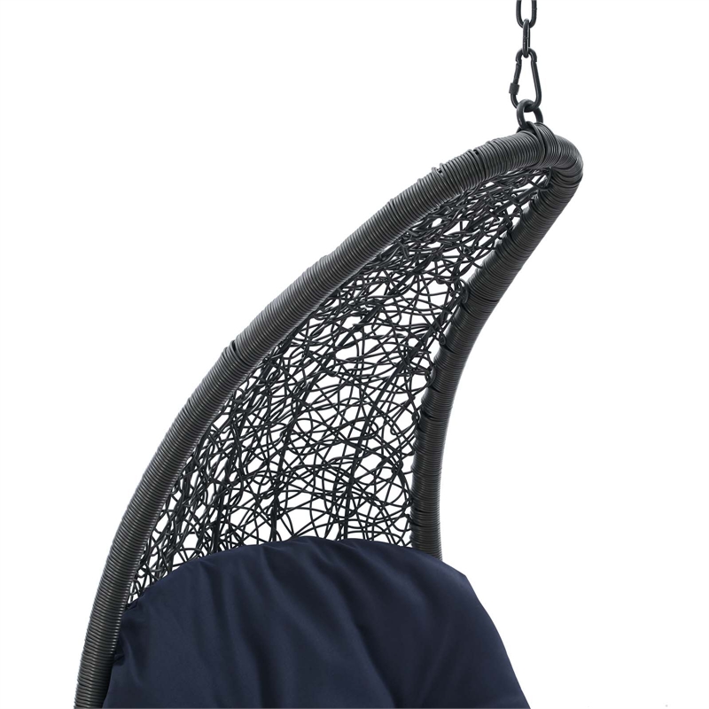 Afuera Living Rattan Hanging Chaise Lounge Swing Chair in Gray/Navy