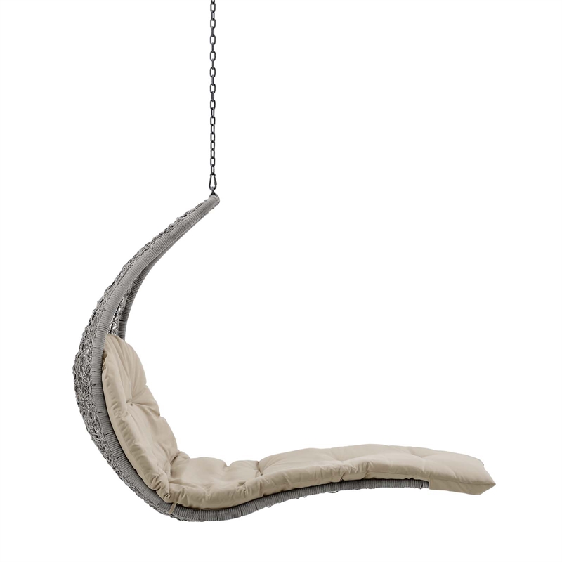 Afuera Living Rattan Hanging Chaise Lounge Swing Chair in Gray/Beige