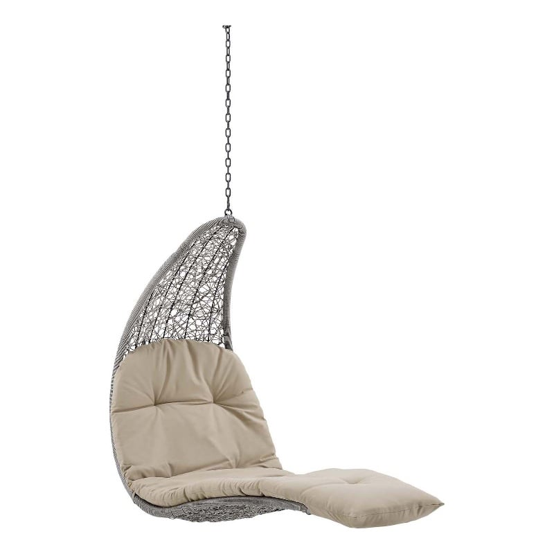 Afuera Living Rattan Hanging Chaise Lounge Swing Chair in Gray/Beige
