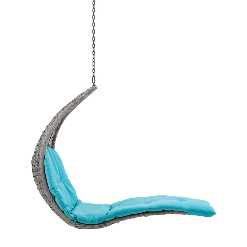 Afuera Living Rattan Hanging Chaise Lounge Swing Chair in Gray/Turquoise