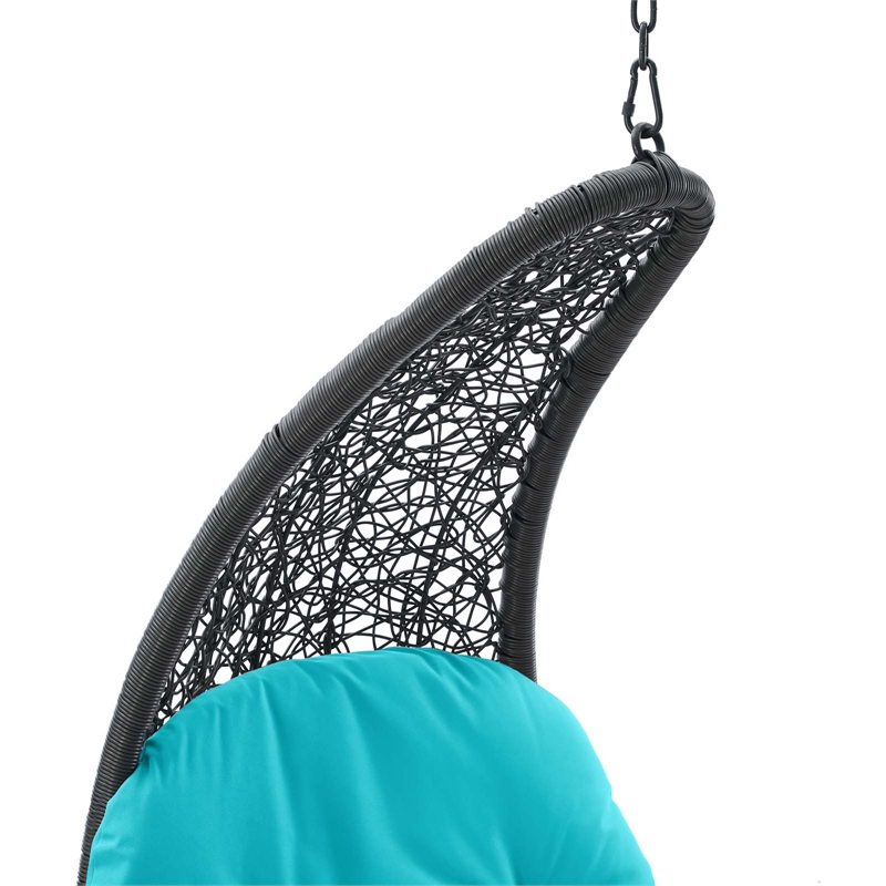 Afuera Living Rattan Hanging Chaise Lounge Swing Chair in Gray/Turquoise