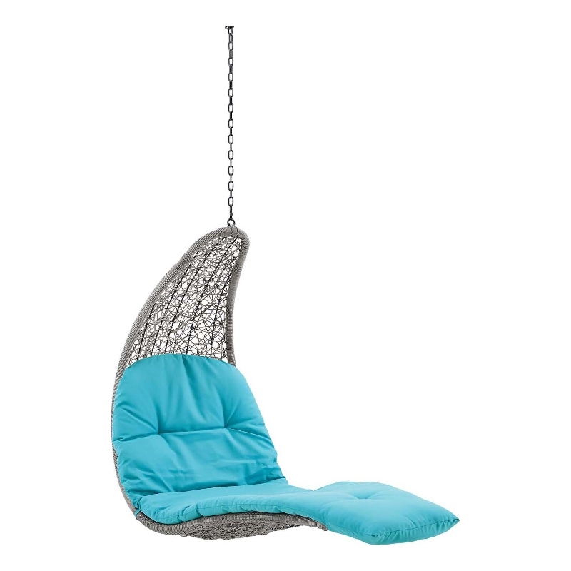 Afuera Living Rattan Hanging Chaise Lounge Swing Chair in Gray/Turquoise