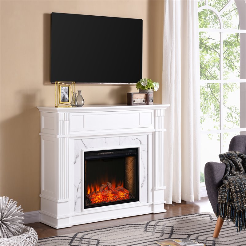 Afuera Living Smart Electric Media Fireplace in White Engineered Wood