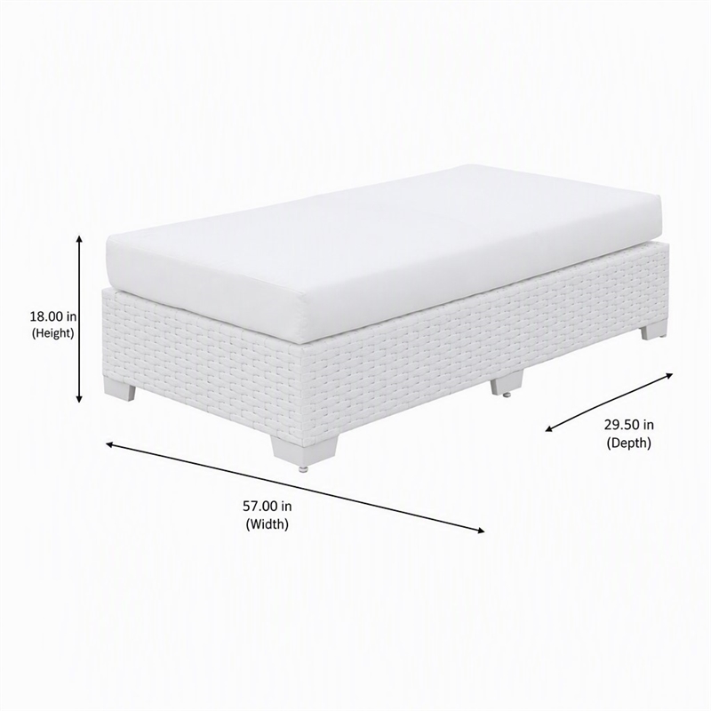Afuera Living Rattan Patio Ottoman with Cushion in White Finish