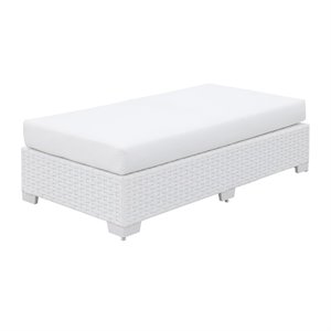Afuera Living Rattan Patio Ottoman with Cushion in White Finish