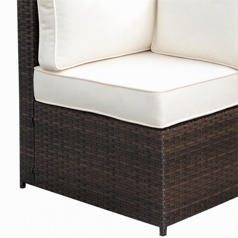 Afuera Living Rattan Patio Corner Chair in Brown and Beige