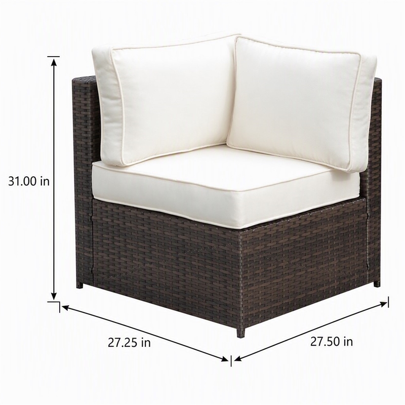 Afuera Living Rattan Patio Corner Chair in Brown and Beige