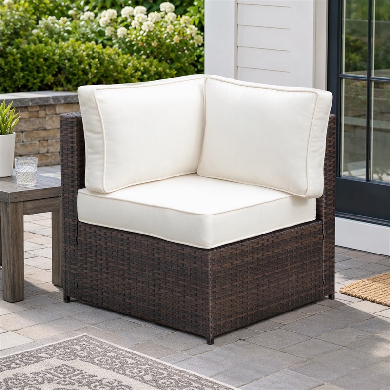 Afuera Living Rattan Patio Corner Chair in Brown and Beige