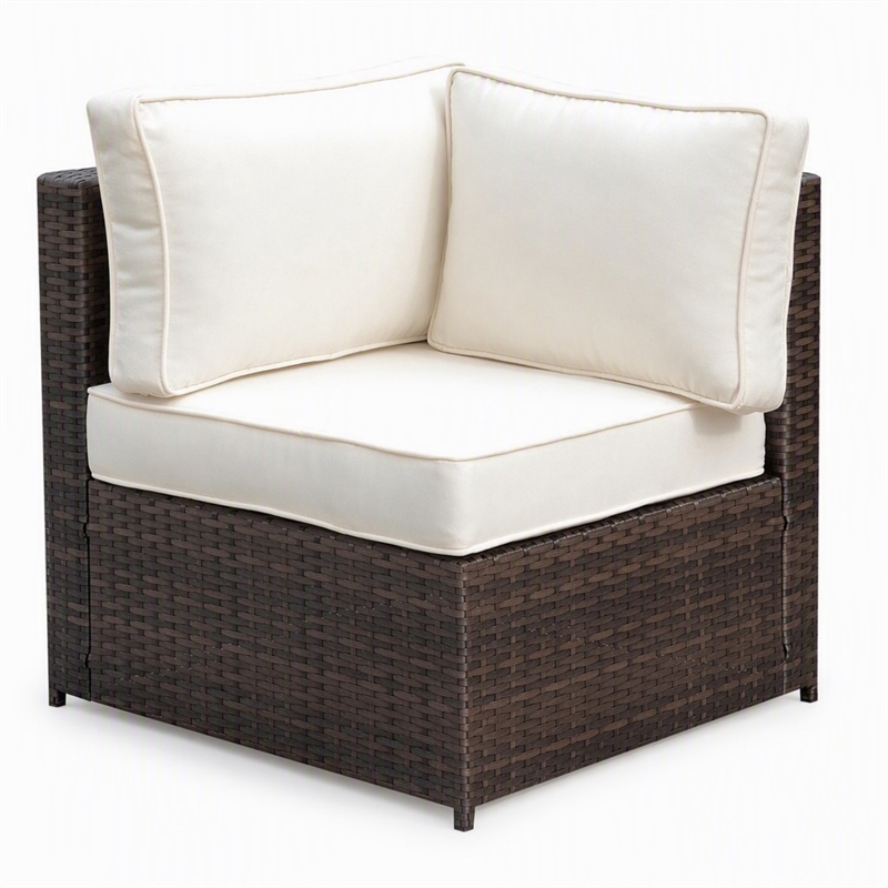 Afuera Living Rattan Patio Corner Chair in Brown and Beige