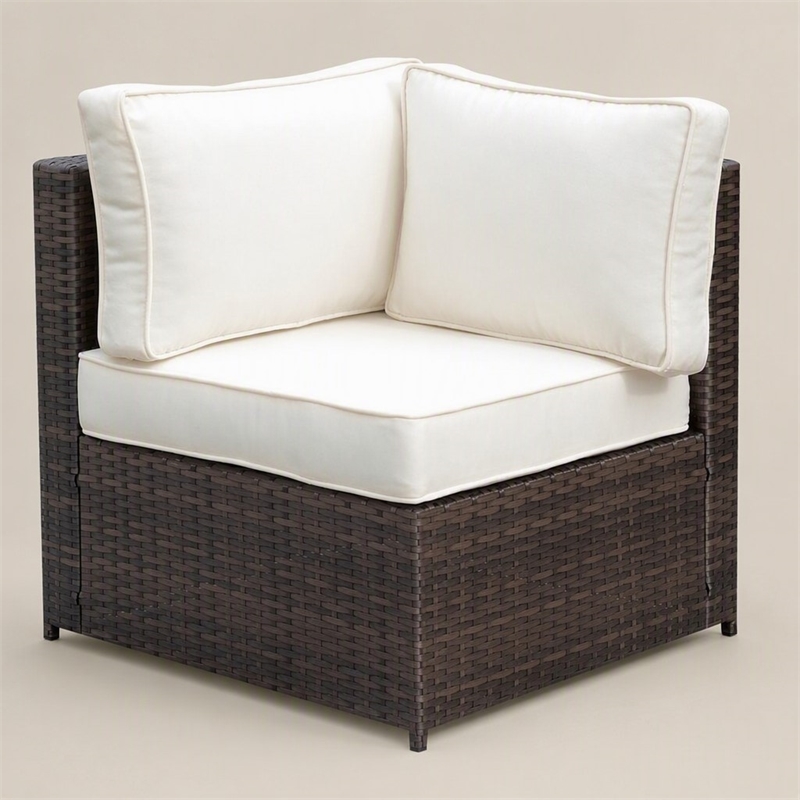 Afuera Living Rattan Patio Corner Chair in Brown and Beige