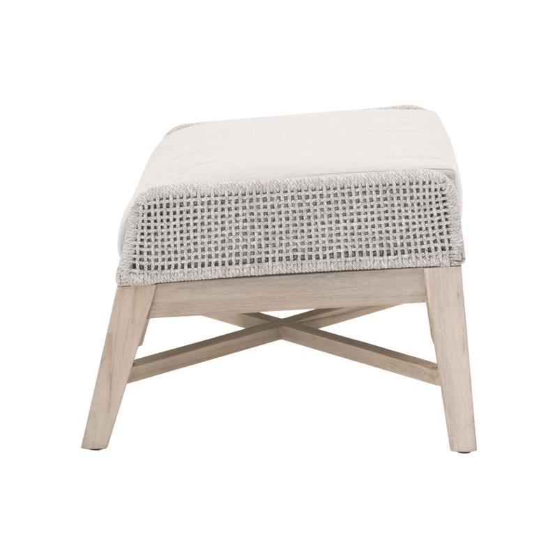 Afuera Living Outdoor Footstool with Teak Legs and Rope Design in Taupe