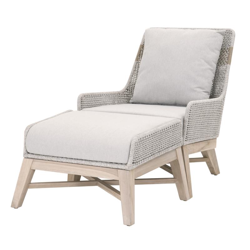 Afuera Living Outdoor Footstool with Teak Legs and Rope Design in Taupe